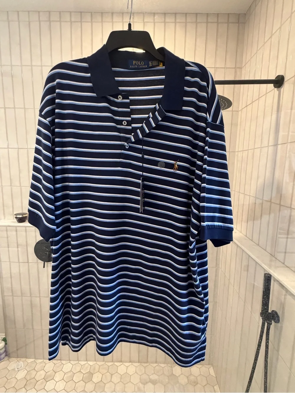 Ralph Lauren Navy and Light Blue Striped Polo Shirt